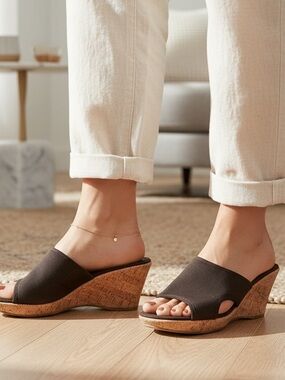 IMPO Erickson Brown Stretch Elastic Wedge Sandals - Size 6M